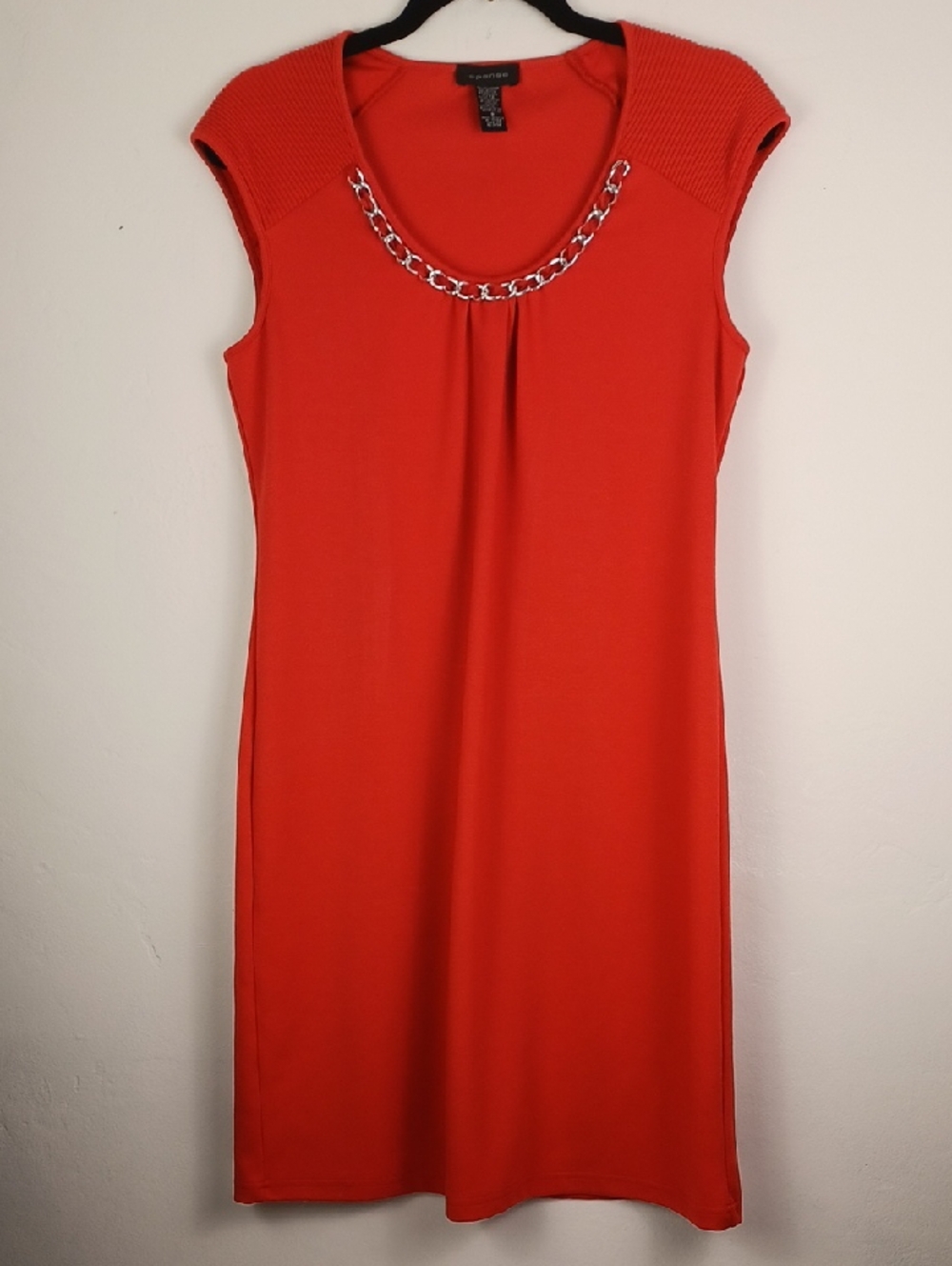 Spense Sleeveless Red Midi Dress with Silver Chain Detail